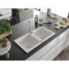 Mexen Mario granitenspoelbak 2-kamer 820 x 436 mm, wit, sifon chroom - 6504822000-20
