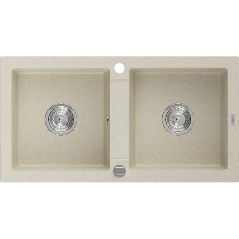 Mexen Mario fregadero de granito de 2 senos 820 x 436 mm, beige, sifón cromado - 6504822000-69