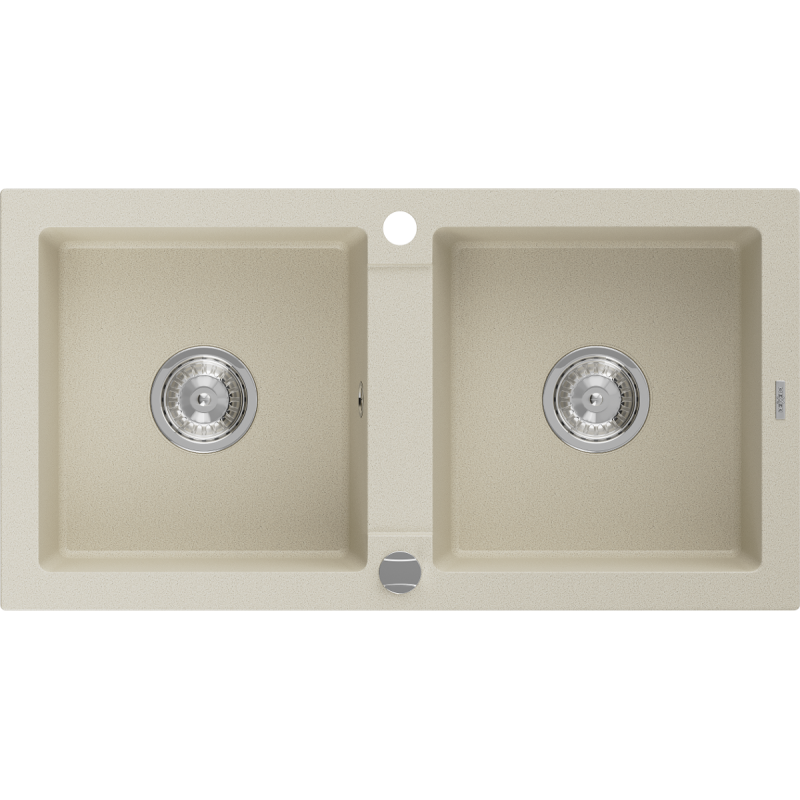 Mexen Mario Granitspüle, 2 Becken, 820 x 436 mm, beige, Siphon verchromt - 6504822000-69