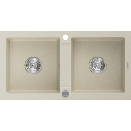 Mexen Mario fregadero de granito de 2 senos 820 x 436 mm, beige, sifón cromado - 6504822000-69