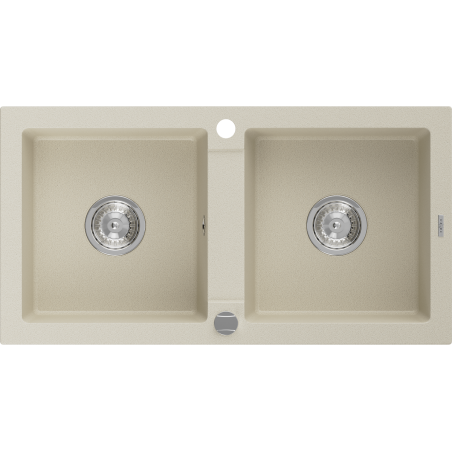 Mexen Mario granitische spoelbak 2-kamer 820 x 436 mm, beige, chrom sifon - 6504822000-69