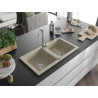 Mexen Mario Granitspüle, 2 Becken, 820 x 436 mm, beige, Siphon verchromt - 6504822000-69