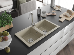 Mexen Mario Granitspüle 2-Kammern 820 x 436 mm, beige, Siphon Chrom - 6504822000-69