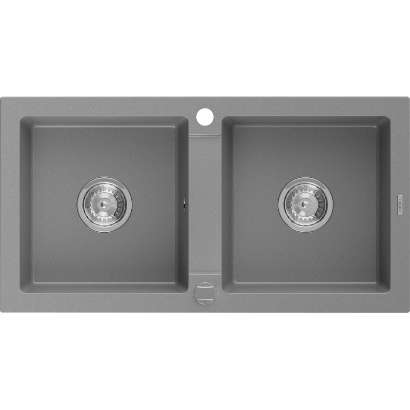 Mexen Mario granitische gootsteen 2-kamer 820 x 436 mm, grijs, sifon chroom - 6504822000-71
