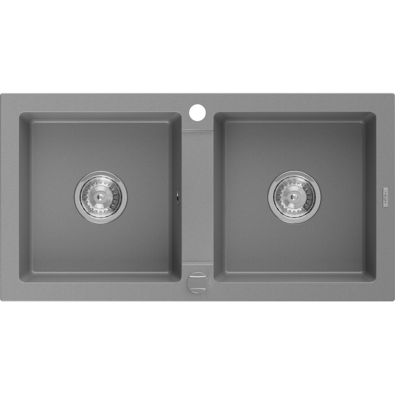 Mexen Mario Granitspüle 2-Kammer 820 x 436 mm, grau, Siphon Chrom - 6504822000-71