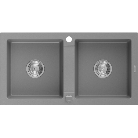 Mexen Mario fregadero de granito de 2 compartimentos 820 x 436 mm, gris, sifón cromado - 6504822000-71