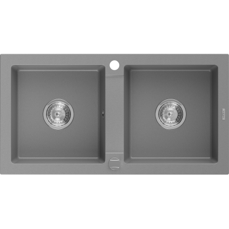 Mexen Mario granite kitchen sink, 2-basin, 820 x 436 mm, gray, chrome siphon - 6504822000-71