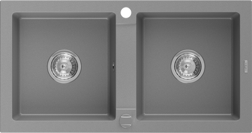 Mexen Mario granite kitchen sink, 2-basin, 820 x 436 mm, gray, chrome siphon - 6504822000-71