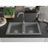 Mexen Mario fregadero de granito de 2 compartimentos 820 x 436 mm, gris, sifón cromado - 6504822000-71