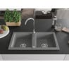 Mexen Mario lavello in granito a 2 vasche 820 x 436 mm, grigio, sifone cromato - 6504822000-71