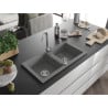 Mexen Mario évier en granit à 2 bacs 820 x 436 mm, gris, siphon chromé - 6504822000-71