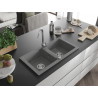 Mexen Mario fregadero de granito de 2 compartimentos 820 x 436 mm, gris, sifón cromado - 6504822000-71