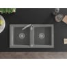 Mexen Mario granite kitchen sink, 2-basin, 820 x 436 mm, gray, chrome siphon - 6504822000-71