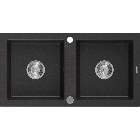 Mexen Mario granieten gootsteen 2-vaks 820 x 436 mm, zwart/zilveren metallic, sifon chroom - 6504822000-73