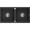 Mexen Mario granieten gootsteen 2-vaks 820 x 436 mm, zwart/zilveren metallic, sifon chroom - 6504822000-73