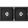 Mexen Mario granite sink 2-bowl 820 x 436 mm, black/silver metallic, chrome siphon - 6504822000-73