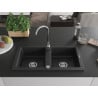 Mexen Mario zlewozmywak granitowy 2-komorowy 820 x 436 mm, czarny/srebrny metalik, syfon chrom - 6504822000-73