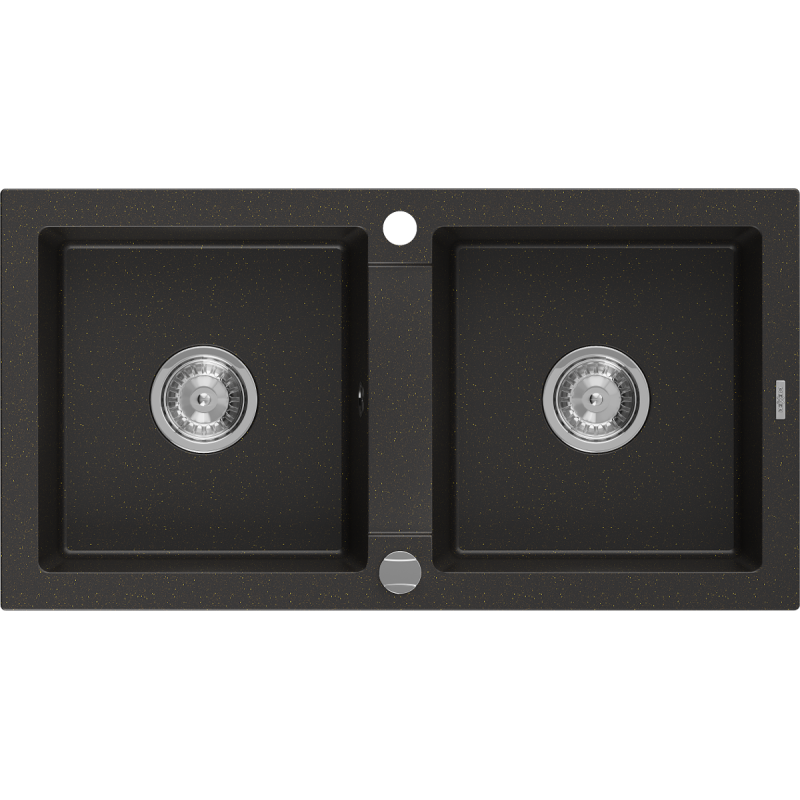 Mexen Mario lavello in granito a 2 vasche 820 x 436 mm, nero/oro metallizzato, sifone cromato - 6504822000-75