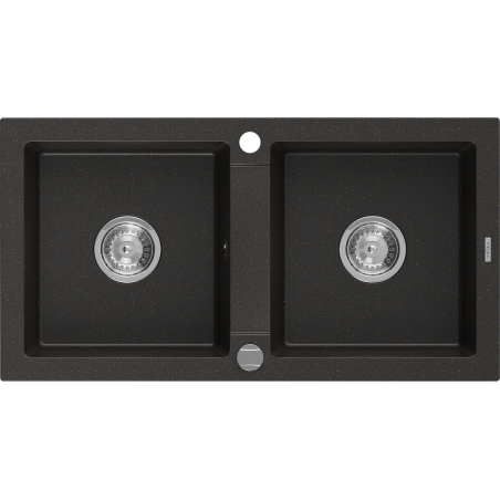 Mexen Mario fregadero de granito de 2 senos 820 x 436 mm, negro/oro metálico, sifón cromo - 6504822000-75