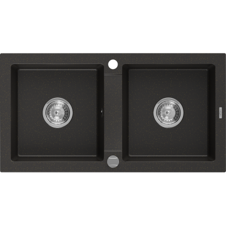 Mexen Mario zlewozmywak granitowy 2-komorowy 820 x 436 mm, czarny/złoty metalik, syfon chrom - 6504822000-75