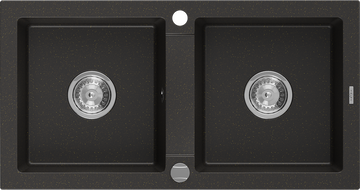 Mexen Mario granieten gootsteen 2-kamerig 820 x 436 mm, zwart/goud metallic, sifon chroom - 6504822000-75