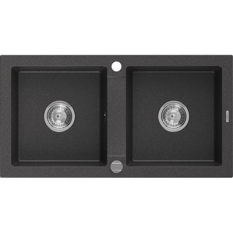 Mexen Mario 2-kambriline graniidist köögivalamu 820 x 436 mm, must täpiline, kroom sifoon - 6504822000-76