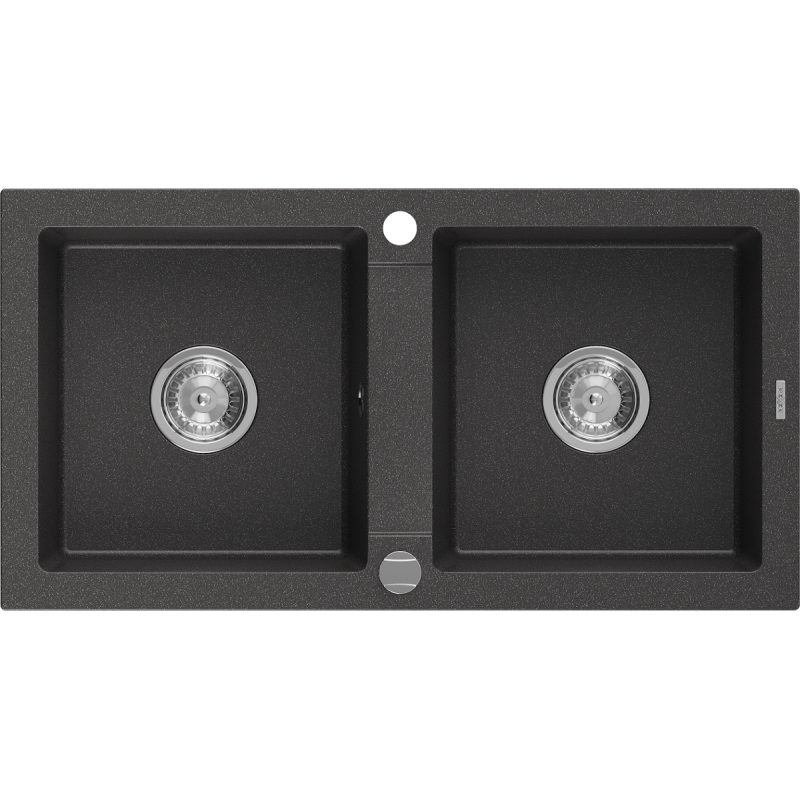 Mexen Mario fregadero de granito de 2 senos 820 x 436 mm, negro moteado, sifón cromado - 6504822000-76
