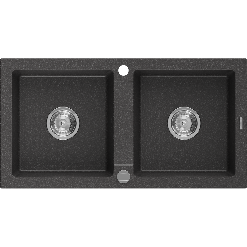 Mexen Mario Granitspüle 2-Kammern 820 x 436 mm, schwarz gesprenkelt, Siphon Chrom - 6504822000-76
