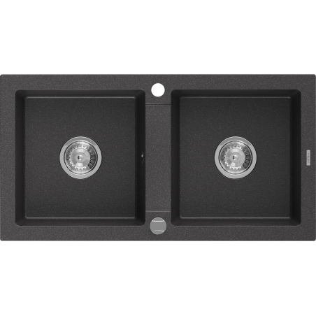 Mexen Mario lava-loiça de granito 2-cubas 820 x 436 mm, preto salpicado, sifão cromado - 6504822000-76
