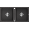 Mexen Mario granite sink 2-bowl 820 x 436 mm, black speckled, chrome siphon - 6504822000-76