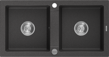 Mexen Mario Granitspüle 2-Kammern 820 x 436 mm, schwarz gesprenkelt, Siphon Chrom - 6504822000-76