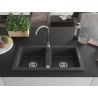 Mexen Mario granite sink 2-bowl 820 x 436 mm, black speckled, chrome siphon - 6504822000-76