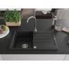 Mexen Bruno Granit-Spüle mit Abtropffläche 1-Becken 795 x 495 mm, schwarz, Syphon chrom - 6513791010-77