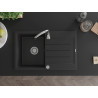 Mexen Bruno évier en granit noir 1 bac avec égouttoir 795 x 495 mm, siphon chromé - 6513791010-77