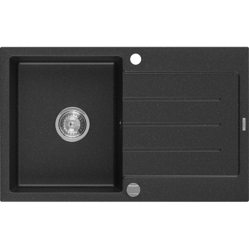 Mexen Bruno granitni sudoper s 1 odjeljkom s ocjednom pločom 795 x 495 mm, crni/srebrni metalik, kromirani sifon