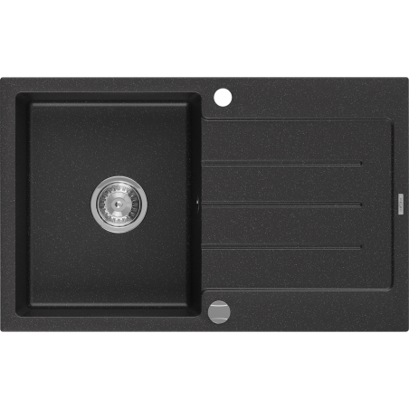 Mexen Bruno Granitspüle 1-Becken mit Abtropffläche 795 x 495 mm, schwarz/silber metallic, Syphon Chrom- 6513791010-73