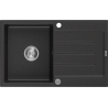 Mexen Bruno granieten wastafel 1-kompartement met afdruiprek 795 x 495 mm, zwart/zilver metallic, sifon chroom - 6513791010-73