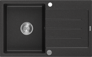 Mexen Bruno lavello in granito 1-vasca con sgocciolatoio 795 x 495 mm, nero/argento metallizzato, sifone cromo- 6513791010-73