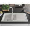 Mexen Andres granieten gootsteen 1,5-komoren met afdruiprek 1000 x 500 mm, wit, chroom sifon - 6515101510-20