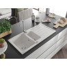 Mexen Andres granieten gootsteen 1,5-komoren met afdruiprek 1000 x 500 mm, wit, chroom sifon - 6515101510-20