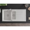 Mexen Andres Granitspüle 1,5-beckig mit Abtropffläche 1000 x 500 mm, weiß, Siphon Chrom - 6515101510-20