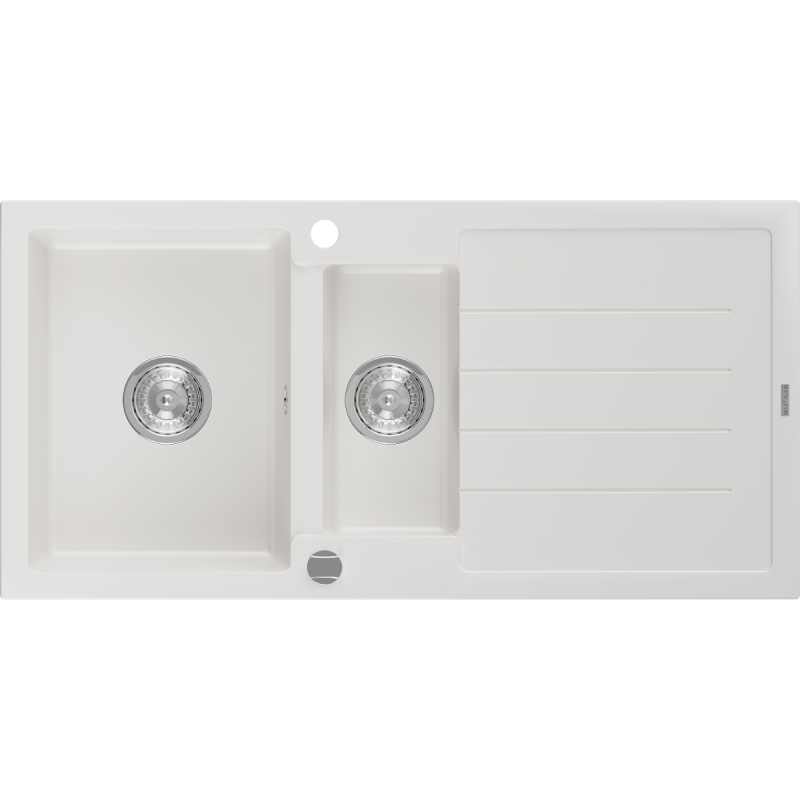 Mexen Andres lavello in granito 1,5 vasca con scolapiatti 1000 x 500 mm, bianco, sifone cromato - 6515101510-20