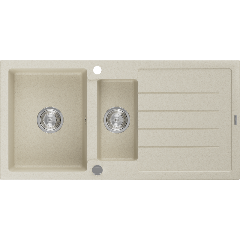 Mexen Andres fregadero de granito de 1,5 senos con escurridor 1000 x 500 mm, beige, sifón cromado - 6515101510-69