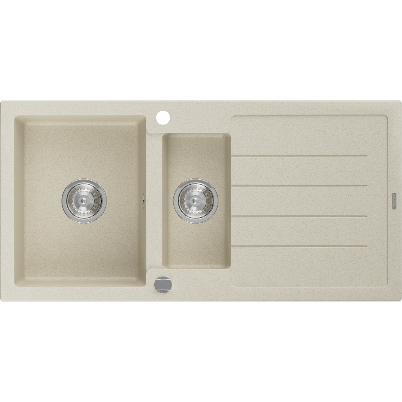 Mexen Andres granitische spoelbak 1,5-komoren met afdruiprek 1000 x 500 mm, beige, chroom sifon - 6515101510-69