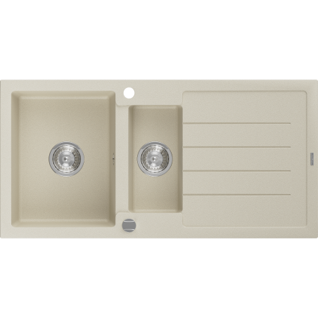 Mexen Andres granite sink 1.5-bowl with drainer 1000 x 500 mm, beige, chrome siphon - 6515101510-69