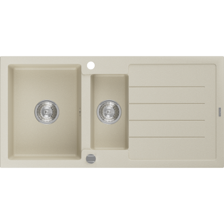 Mexen Andres granitische spoelbak 1,5-komoren met afdruiprek 1000 x 500 mm, beige, chroom sifon - 6515101510-69