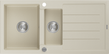 Mexen Andres granieten spoelbak 1,5-kamer met afdruiprek 1000 x 500 mm, beige, chrom sifon - 6515101510-69