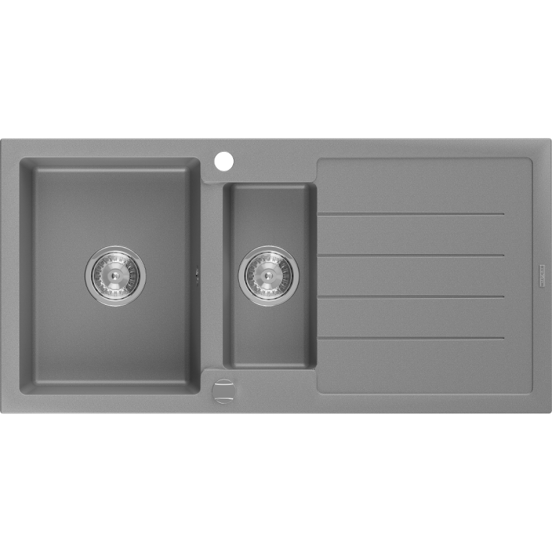 Mexen Andres fregadero de granito de 1,5 senos con escurridor 1000 x 500 mm, gris, sifón cromo - 6515101510-71