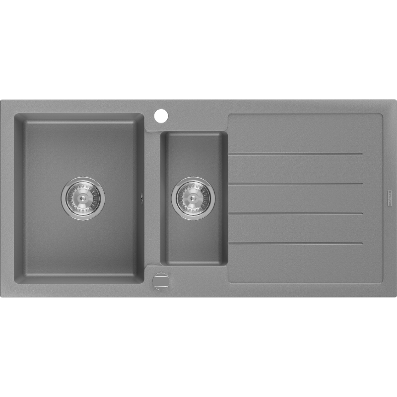 Mexen Andres granieten gootsteen 1,5-komorige met afdruiprek 1000 x 500 mm, grijs, chromen sifon - 6515101510-71