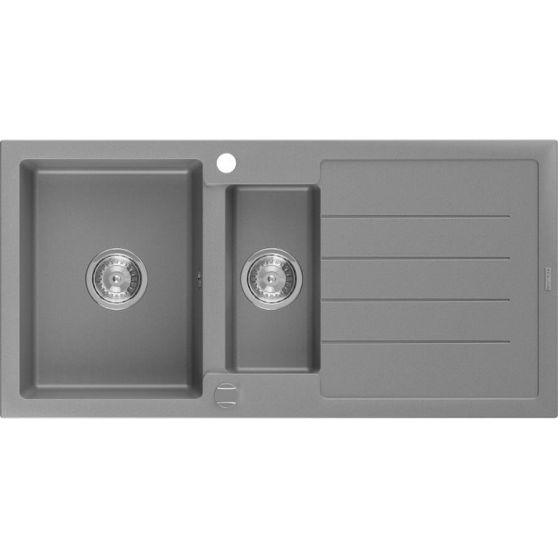 Mexen Andres granitni sudoper 1,5-komorni s ocjeđivačem 1000 x 500 mm, sivi, krom sifon - 6515101510-71